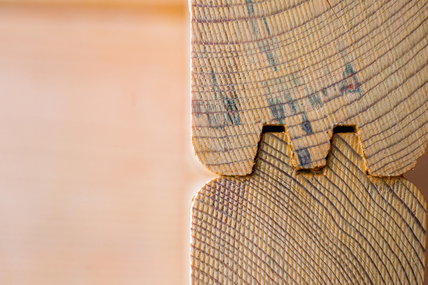 Close-up van zorgvuldig afgewerkte houten verbinding in tuinhuisconstructie gemaakt van Interflex kwatliteitshout 