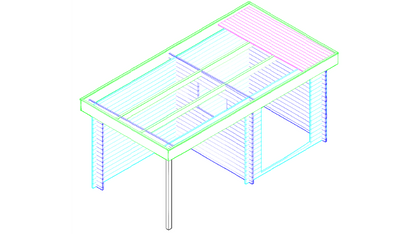 3D-tekening van Interflex 2526Z tuinhuis met overkapping