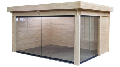 Tuinhuis met glazen wand Interflex G4434 – luxe buitenverblijf met extra ruimte