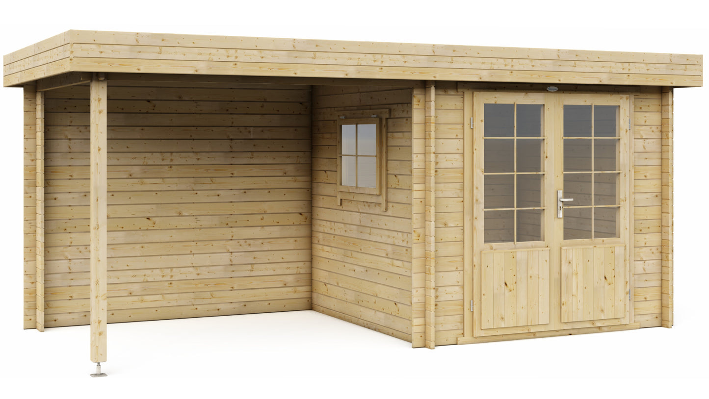 Luxe, duurzaam, modern houten Interflex 2526Z tuinhuis met overkapping en berging