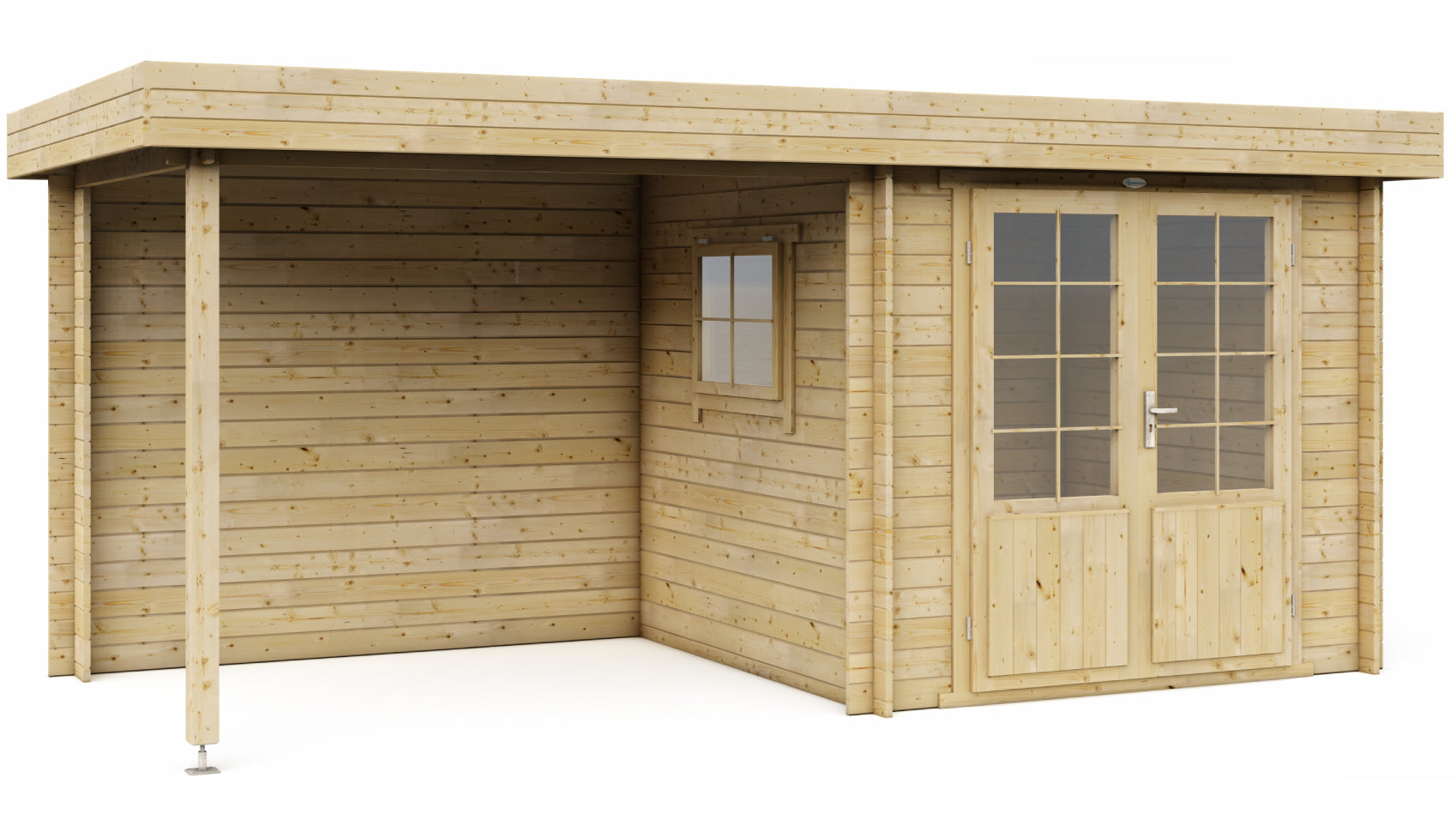 Luxe, duurzaam, modern houten Interflex 2526Z tuinhuis met overkapping en berging