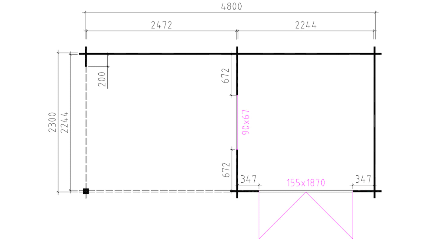 Plattegrond van Interflex 2526Z tuinhuis met overkapping
