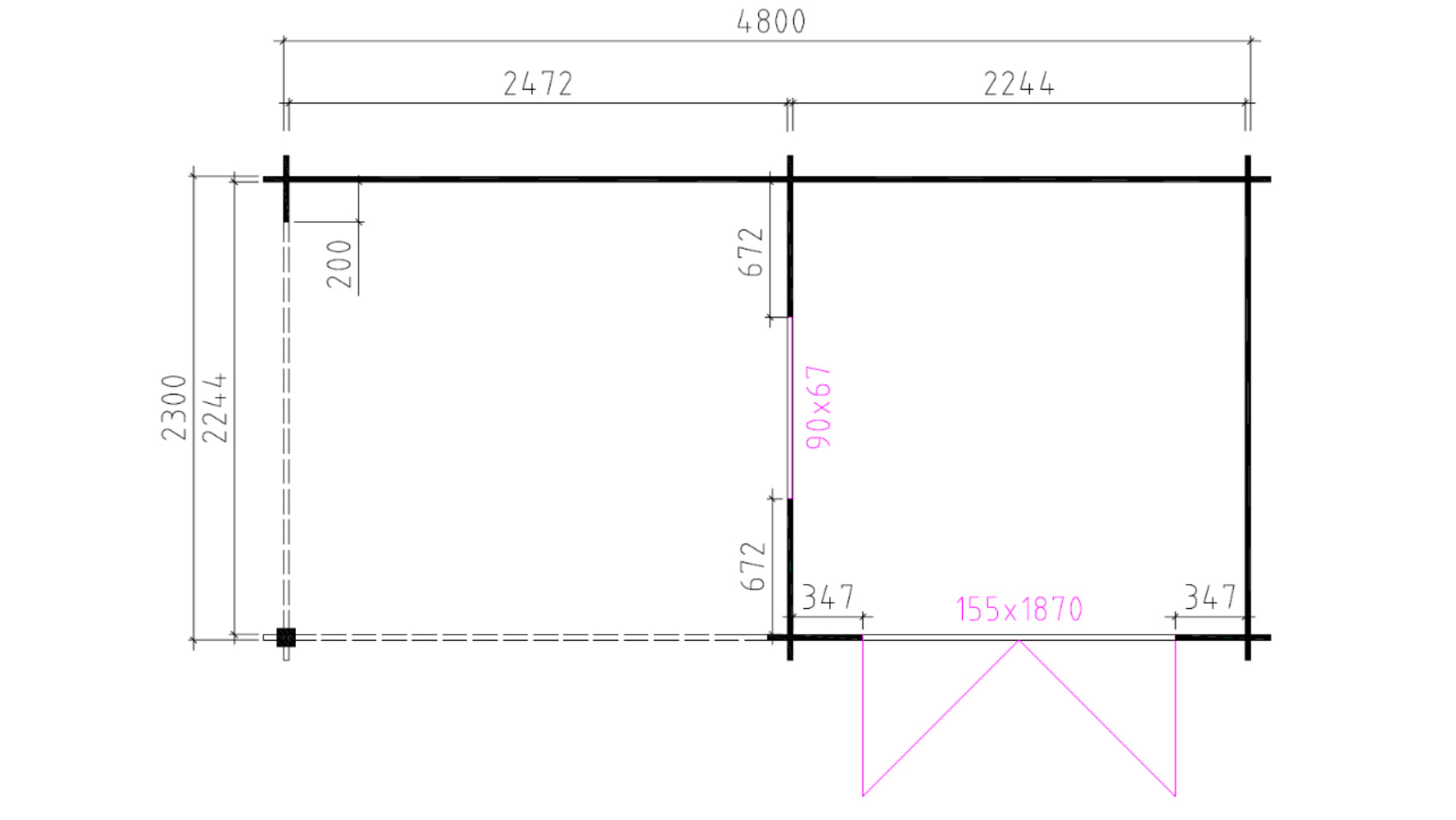 Plattegrond van Interflex 2526Z tuinhuis met overkapping
