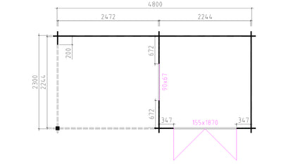 Plattegrond van Interflex 2526Z tuinhuis met overkapping