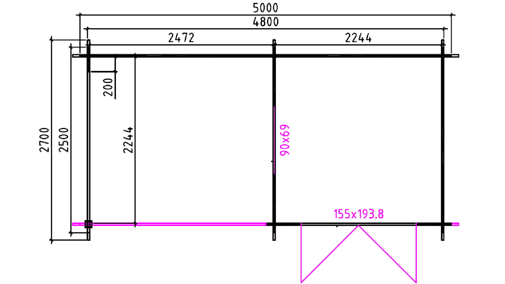 Plattegrond van Interflex 2526Z tuinhuis