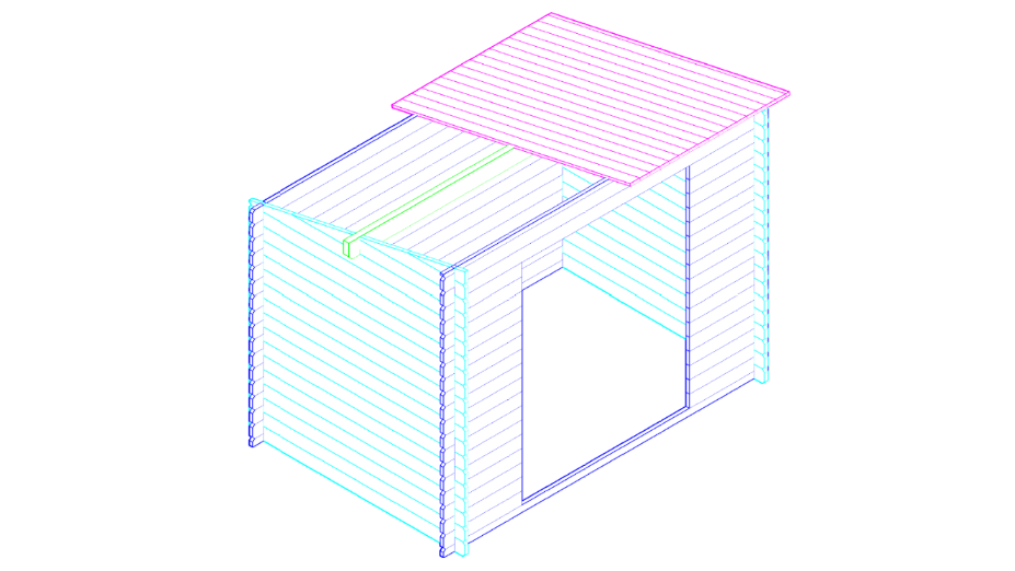3D-tekening van modern tuinhuis Interflex 3020L met lessenaarsdak en zijramen