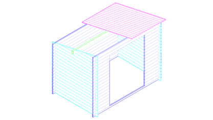 3D-tekening van modern tuinhuis Interflex 3020L met lessenaarsdak en zijramen