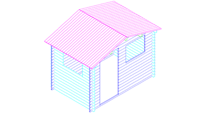 3D-tekening van houten tuinhuis Interflex 3020 met zadeldak en zijraam