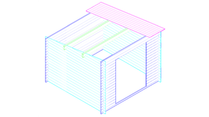 3D-tekening van modern tuinhuis Interflex 3030L met lessenaarsdak en zijramen