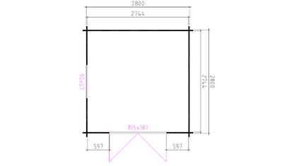 Technische plattegrond van tuinhuis Interflex 3032 met exacte afmetingen en deurpositie