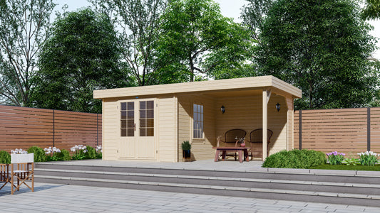 Interflex tuinhuis 3031Z met overkapping in luxe houten uitvoering