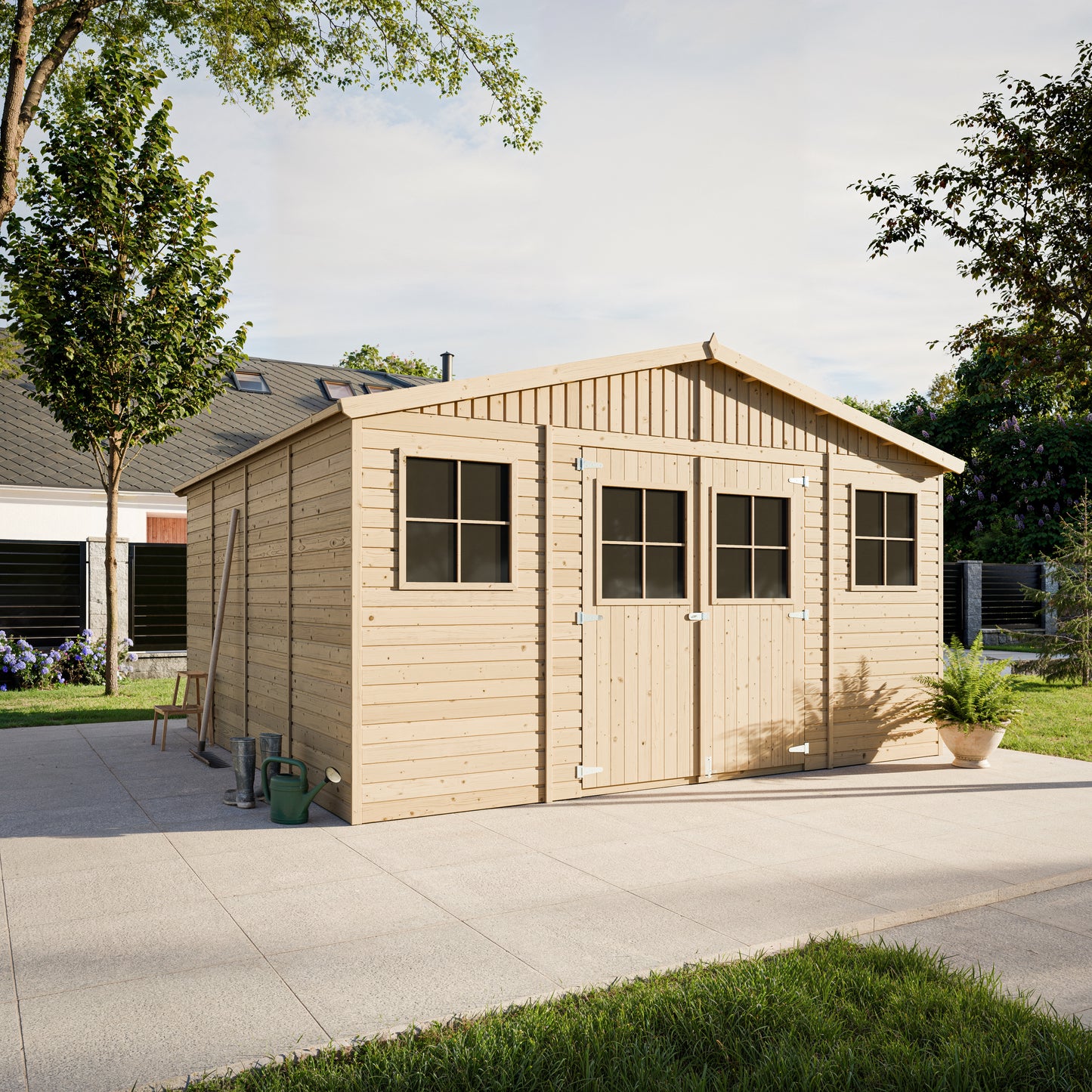 Ruim houten tuinhuis 16 m² met zadeldak – Timbela M330