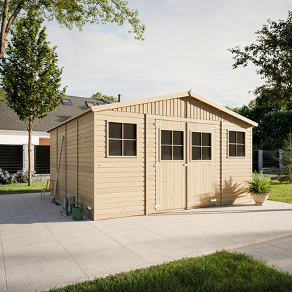 Ruim houten tuinhuis 16 m² met zadeldak – Timbela M330