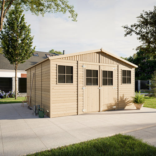 Ruim houten tuinhuis 16 m² met zadeldak – Timbela M330