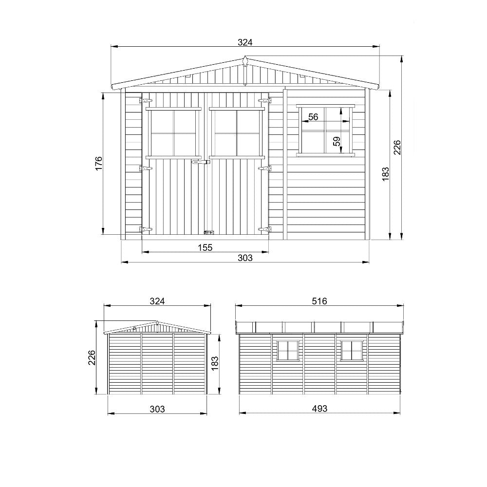 Ruim houten tuinhuis 15 m² met zadeldak – Timbela M337