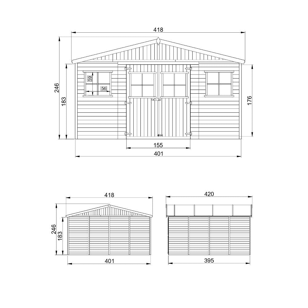 Ruim houten tuinhuis 16 m² met zadeldak – Timbela M330