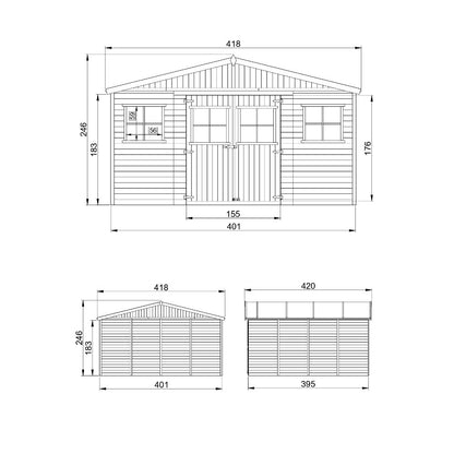 Ruim houten tuinhuis 16 m² met zadeldak – Timbela M330
