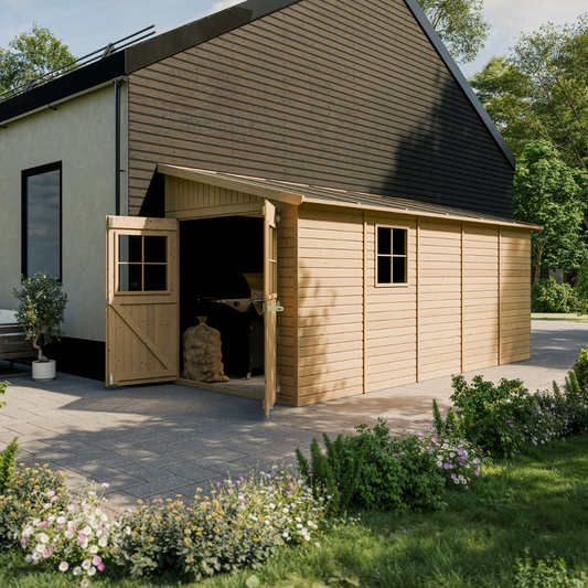 Houten tuinhuis 10 m² met lessenaarsdak – Timbela M341